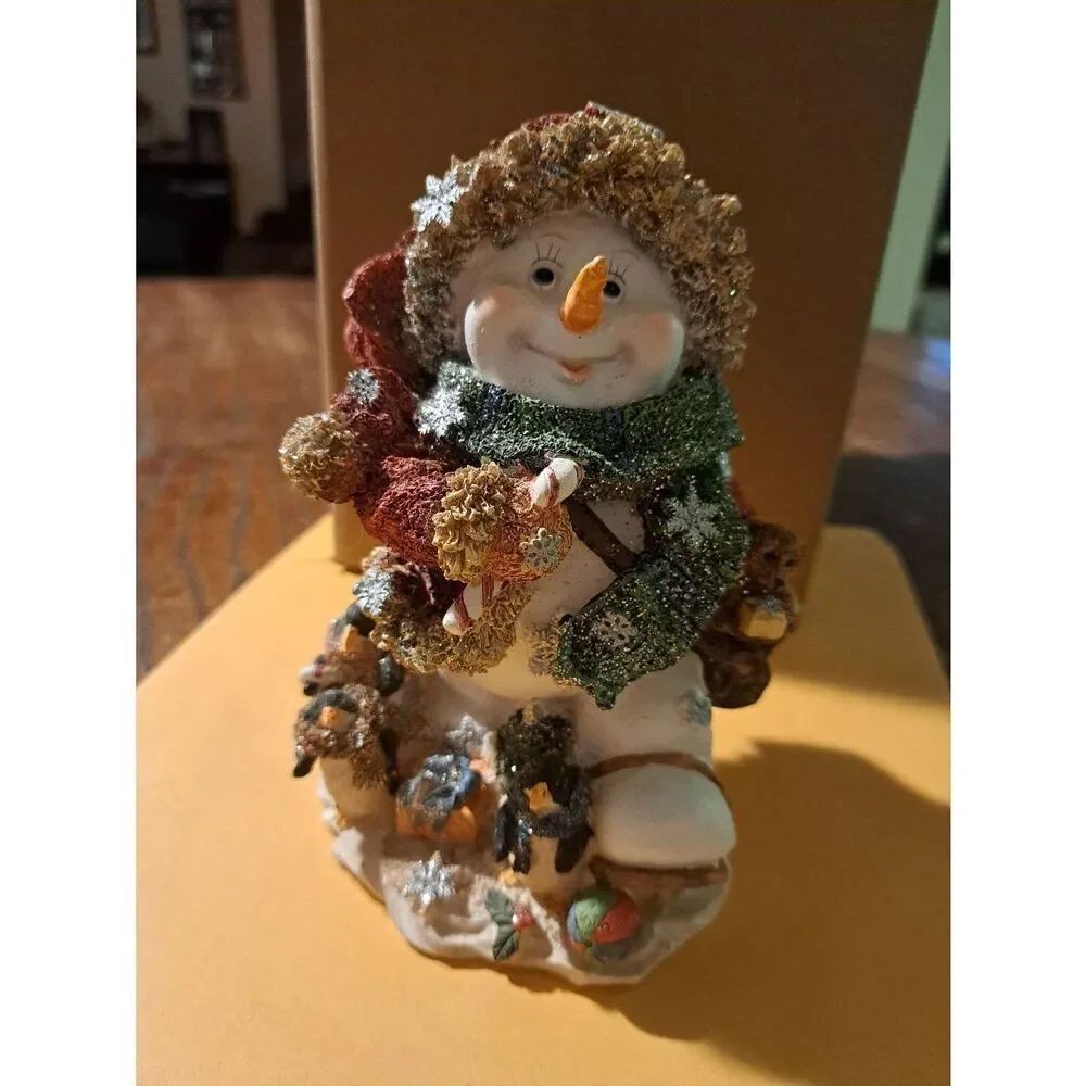 Vintage Holiday Christmas Winter Snowman Figurine Resin 6" with Penguins